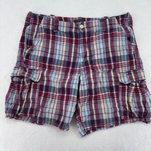 VTG Polo Jeans Co Ralph Lauren Mens Plaid Cargo Shorts Red Blue Size 38 Cotton